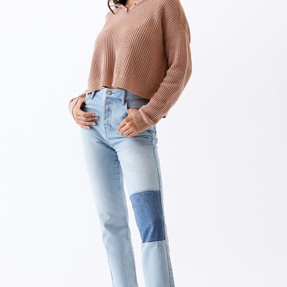 PacSun Light Contrast Patched Knee Panel High Waisted Straight Leg Jeans size 26